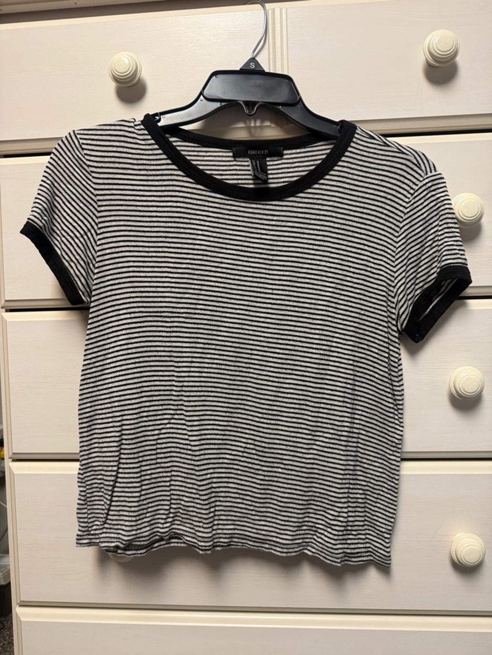 Forever 21 Black & White Striped Ringer Tee with Contrast Trim